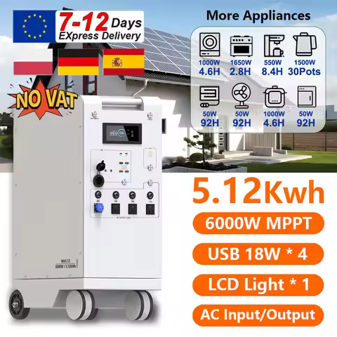 NEW 5000W Portable Power Station ALL IN ONE 48V 5Kwh Battery 6000W MPPT With Lighting USB*4 Type C*2