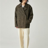 風衣領 雙排牛角釦 復古棉麻西裝 寬鬆中性夾克外套
