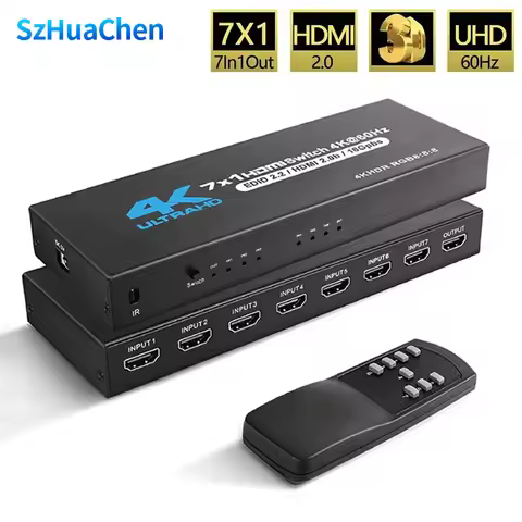 HDMI 2.0 Switch 7 in 1 out 4K 60Hz HDMI Switch 5X1/4X1 HDR HDMI 2.0 Switcher Remote for PS5 Xbox Ser
