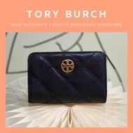 Tory Burch Black Quilted Midsize Wallet With Round Logo