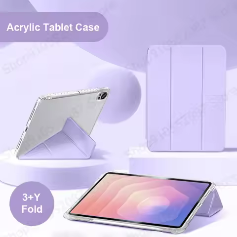 For Samsung Tab S11 Case with Pencil Holder Smart Folio PU Leather Acrylic Hard Back Stand Cover For