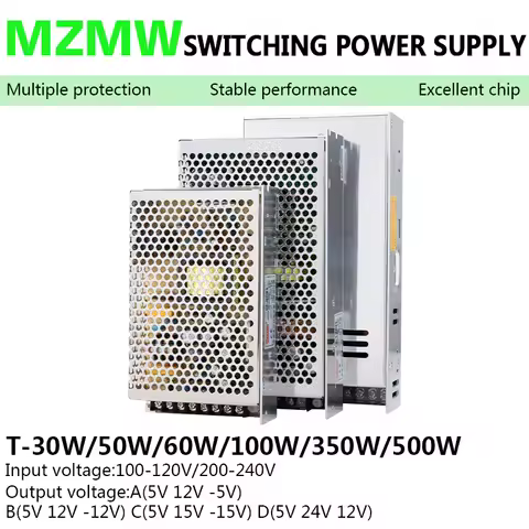 Triple Output Switching Power Supply 30W 50W 60W 100W 350W 500W AC/DC 5V 15V -15V 12V 24V Driver Tra