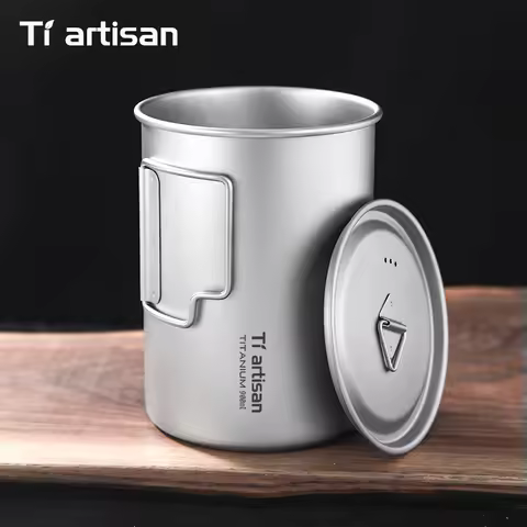 Tiartisan 750ml/ 900ml Titanium Foldable Handle Camping Mug Large Capacity Water Cup With Lid Outdoo