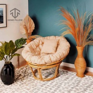 Kursi Teras Bulat Papasan Parabola Minimalis Rotan Alami dengan Cushion dan Bantal Empuk