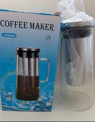 1000ml 玻璃冷萃咖啡壺 冷萃咖啡壺 冰滴咖啡壺玻璃壺 直身冰滴壺 家用冷水壺咖啡過濾壺 1000ML