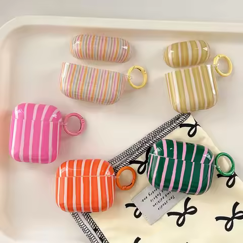 Fashion Color Stripes Glossy Earpods Case for Apple Airpods Pro 3 Wireless Earphone Cover for AirPod