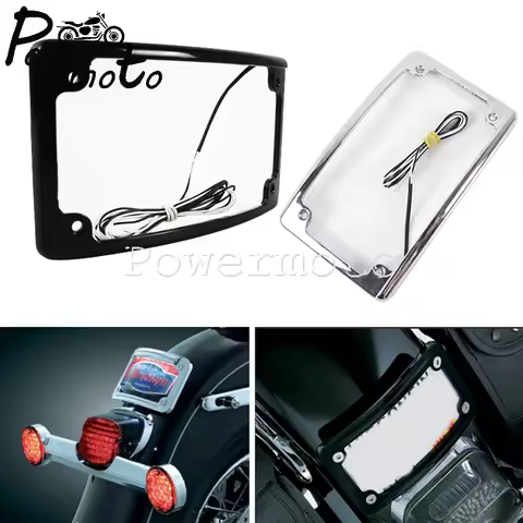 7" x 4" Universal 12 Degree Curve Motorcycle Black LED License Plate Frame Bracket for Harley Dyna T