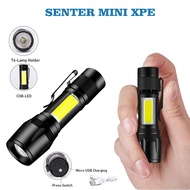 SENTER MINI XPE LED Zoom Cob Swat Police Light Portable Rechargeable 3 Mode Panjang 10 cm Super Tera