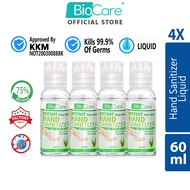 [Ready Stock]  Biocare Instant Hand Sanitizer Liquid 4 x 60ml with Aloe Vera (75% Alcohol)