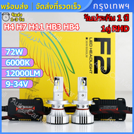 F2 LED ไฟหน้าหลอดไฟ 1คู่ 72W หลอดไฟรถยนต์ LED ตัวใหม่ หลอดไฟหน้า Led F2 สว่าง 12000 LM มีขั้ว H4 H7 H11 HB3(9005) HB4(9006) คัทออฟ พวงมาลัยขวา (RHD) รับประกัน 1 ปี