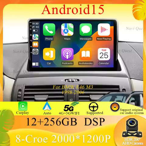 9'' Wireless Carplay Car Radio Stereo Multimedia Player Android 15 for BMW E46 M3 318 320 325 330 33