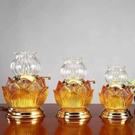 Yellow Lotus-Shaped 09 Glass Oil Lamp - Yellow Oil Lamp Worship Crystal Worship Copper Foot Cup