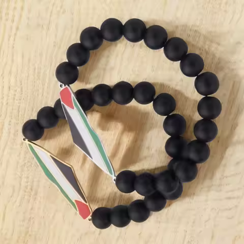 Palestine Beaded Bracelet for Men Hand Chain Stainless Steel Palestine Map Flag Pendant Jewelry Acce