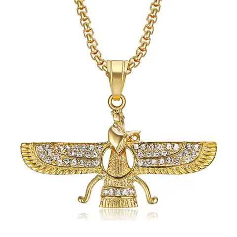 Stainless Steel Iran Faravahar Ahura Mazda Pendant Gold Color Zoroastrian Necklace For Men Women Hip