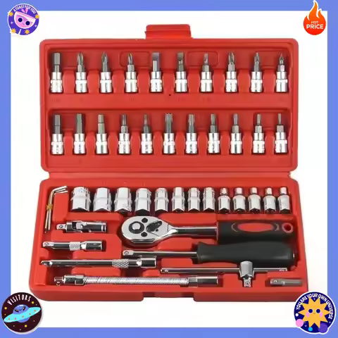 1/4-Inch Socket Set 46pcs - Mechanic Car Repair Tool Kit with Ratchet Torque Wrench