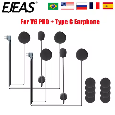 1/2PC EJEAS V6 Pro+ Bluetooth Motorcycle Helmet Earphone Type C Microphone Speaker Headset Accessori