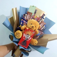 Buket snack wafer, ciki dengan mini teddy bear 20 cm