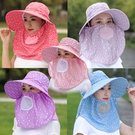 Women Beach Hat UV Protection Wide Brim Sun Hat Polyester Anti-UV Veil Cap ZU