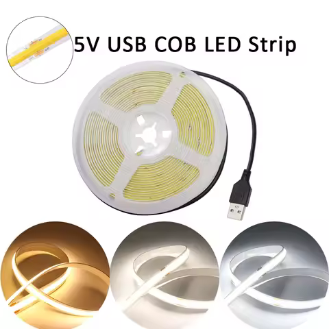 Black USB COB LED Strip Light 5V 320Leds/M 8mm Warm Natural White 3000K/4500K/6500K Flexible Light b