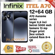 INFINIX ITEL A70 Ram 12+64 GB layar 6,6 inci charger tipe C GARANSI RESMI 1 TAHUN