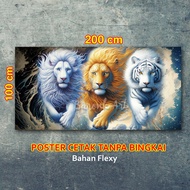 HIASAN DINDING DUA SINGA & HARIMAU PUTIH BA173/POSTER TIGA HARIMAU/POSTER SINGA & HARIMAU/BISA COD