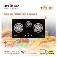 Aerogaz/Mowe 90cm 3 Burners Wi-Fi Glass Hob MW390G