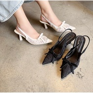 HM12- Pointed toe mesh floral bow high heels with 7cm high heels for ladies going to parties