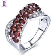 Lohaspie Jewelry Nhẫn bạc nguyên chất 32 carat nguyên khối 925 Nhẫn đá Garnet Citrine tự nhiên Nhẫn