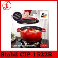 Stabil CIP-1522R Cast Iron Pot with Enameled Interior Dutch Oven for use on Induction Cooker Gas Ele