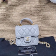 【96%新 ✨ 全網最低價】31開有保卡 Chanel mini woc 灰色 金扣 手柄 羊皮 斜挎包 王心凌同款(下單前先詢問庫存❗️）
