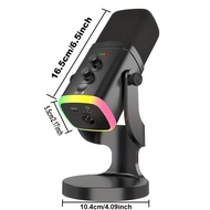 TEMU ไมโครโฟน XLR/USB สำหรับสต्रีมมิ่ง & เกมติดเกม, ไฟ RGB, ปุ่มปิดเสียง, ช่องหูฟัง, ขาตั้งเดสก์ท็อป