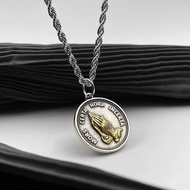 Catholic Prayer Hands Necklace - Saint Medal Pendant for Baptism & Communion, Unisex Religious Gift 