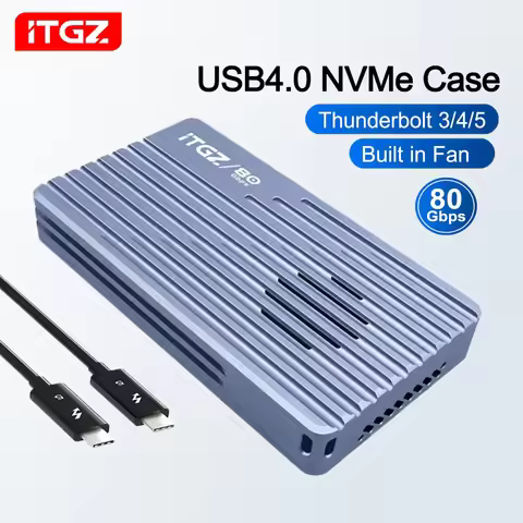 ITGZ 80Gbps Thunderbolt 5 M.2 NVMe SSD Enclosure with Fan Cooling JHL9480 Chip for Thunderbolt 5/4/3