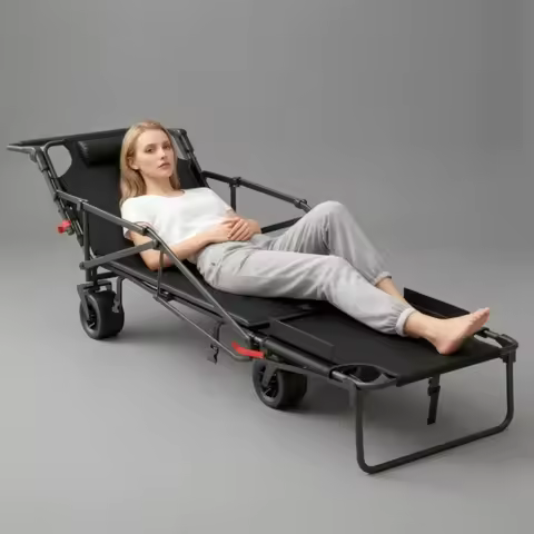Wagon-Lounger Two-in-oneUse Folding Wagon with Bed Reclining Beach Cart Collapsible Foldable Chaise 