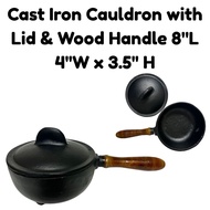 SI Cast Iron Cauldron Incense Burner (Model: BR92) with Lid & Wood Handle 8"L 4''W x 3.5'' H