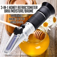 3-in-1 Honey Refractometer Brix/Moisture/Baume Tester Meter ATC, Tri-Scale Sugar Water Content Level