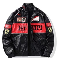 F1 Ferrari Leather Jacket Embroidered Racing Jacket Men Baseball Couple Jacket Motorcycle Riding Mot