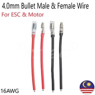 4.0mm Bullet Male &amp; Female Wire Socket For 370/380/390/540/550/775/795 Motor ESC WPL MN TRX4 Axial SCX10