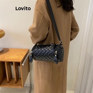 Lovito Elegant Argyle Drum Bag Fashion Simple Small Shoulder Bag for Women LFA62507