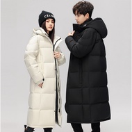 Winter Hooded White Duck Down Coat Long Down Jacket Over-the-Knee Mid-Length Thickened Couple Hooded Jacket Korean Version Street Wear Jacket White Duck Down Down Jacket Couple Hooded Jacket Men/Women Long Jacket Down Jacket Long Over @-