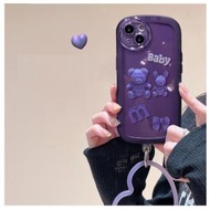 手機殼適用蘋果13/iPhone12/11promax【紫色立體小熊+愛心手環】（下單後聯絡客服確認手機型號）#M038090237