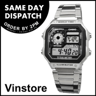 [Vinstore] Casio AE-1200 Royale World Time Illuminator Digital Stainless Steel Men Watch AE1200WHD-1