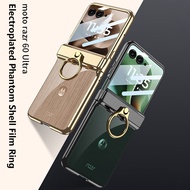 Electroplated Frame Transparent Phone Case For Motorola Razr 60 Ultra Metal Ring Holder Hinge Protec
