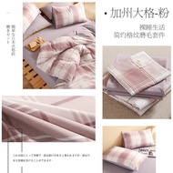 ชุดเครื่องนอนผ้าห่มปลอกหมอนลายสก๊อตสไตล์ญี่ปุ่น 3.5 ฟุต. 5 ฟุต. 6 ฟุต. ขนาด 6.5 ฟุต 7 ฟุต