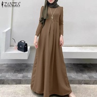 ZANZEA Muslimah ผู้หญิงมุสลิมแขนยาว A Line อาหรับ Abaya ชุดราตรี Kaftan Maxi Dress