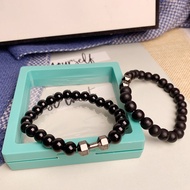 Black Dumbbell Bead Bracelet for Men's Fashion Accessories Gelang Bead Dumbbell Hitam Sesuai untuk A