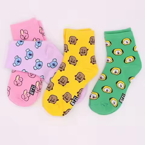 Anime Bt21 Cartoon Socks Pure Cotton Sports Socks Kawaii Korean Star Peripheral Women Printed Cotton