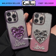 IPH 11 12 13 14 15 16 17 Plus Pro Max transparent shining diamond love phone case casing cover gradi