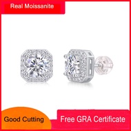 เงิน S925บริสุทธิ์ต่างหูเม็ดกลมแท้แท้ Moissanite แท้พร้อมใบรับรอง GRA ของขวัญเครื่องประดับวันครบรอบป