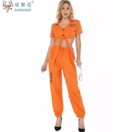 Sexy Women Prisoner Costume Adult Orange Jail Inmate Suit Cosplay Nightclub Police Costume Halloween
